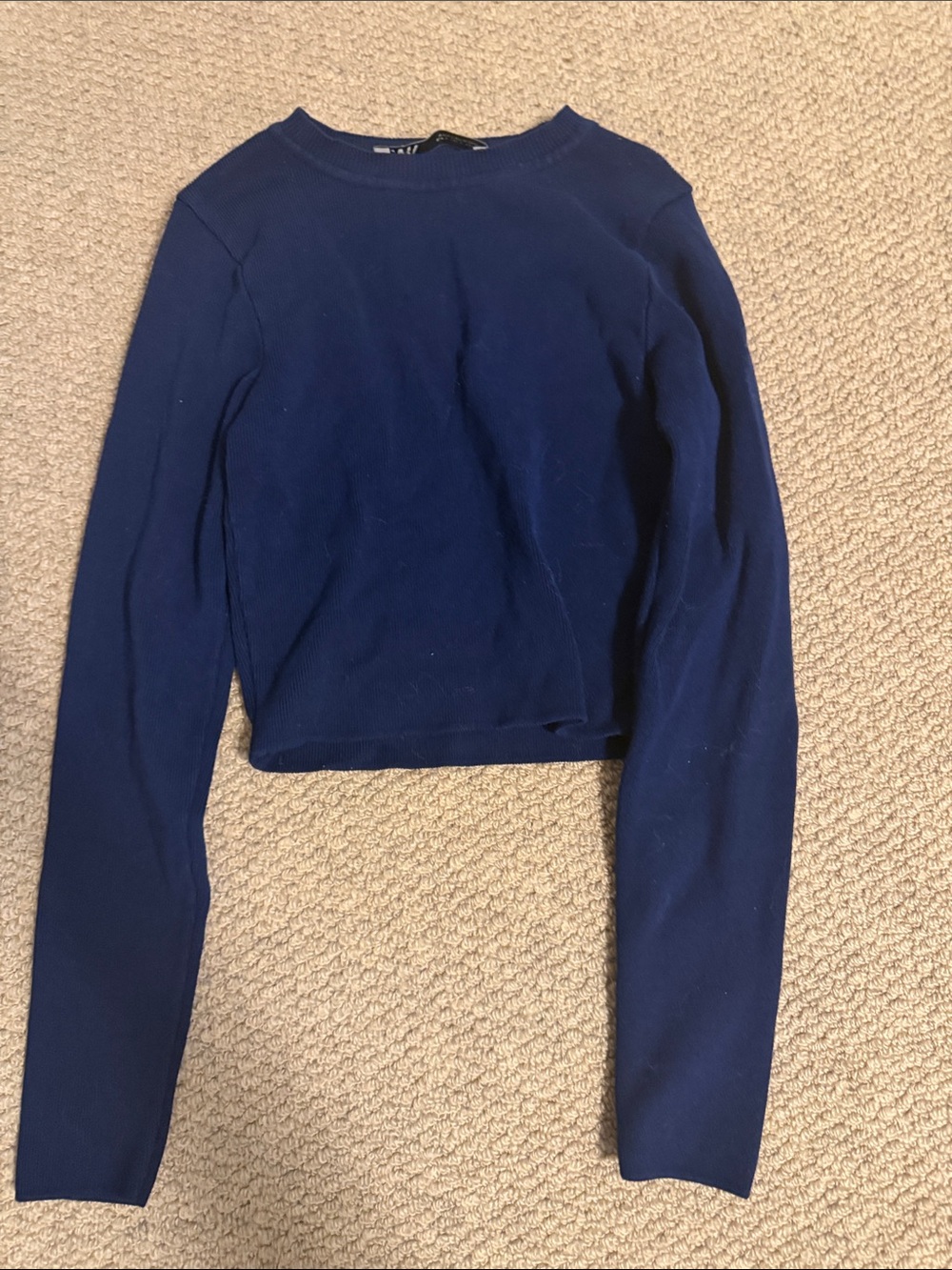 Zara Dark Navy Long-Sleeve Crewneck Top